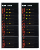 Panneaux d'affichage lectroniques latraux pour l'affichage du numro de maillot et fautes/pnalits des 14 joueurs des 2 quipes / tableaux lectroniques approuv par la FIBA