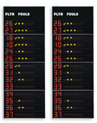 FIBA approved statistics scoreboards, showing the Player No. and Fouls/Penalties of 14 players on the 2 teams
